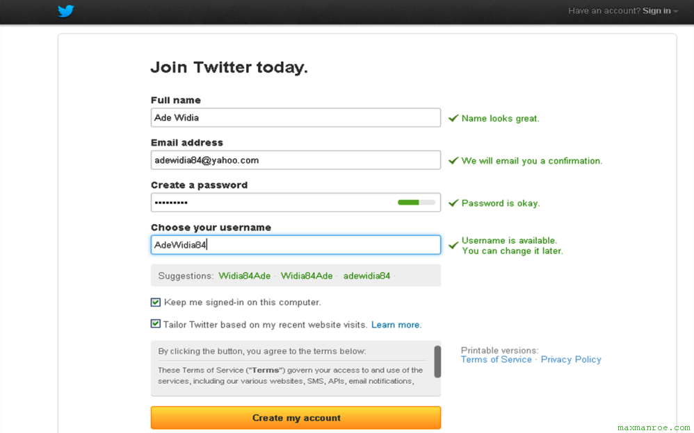mengisi data di twitter Cara Membuat Akun Twitter Baru Dengan Cepat