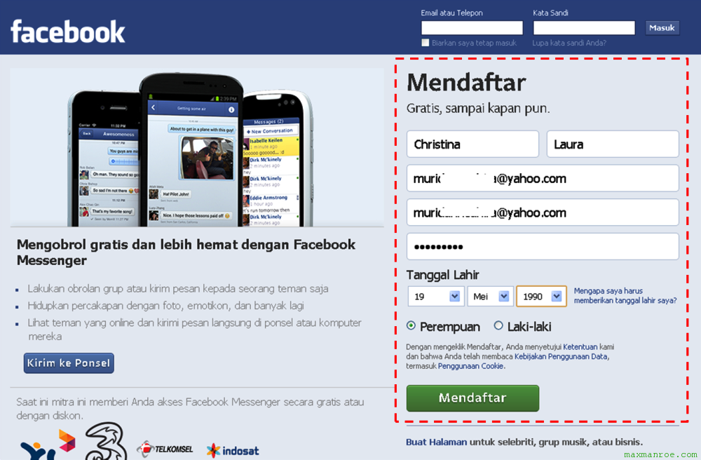 cara daftar facebook1 Bagaimana Cara Membuat Akun Facebook / FB Baru Dengan Mudah