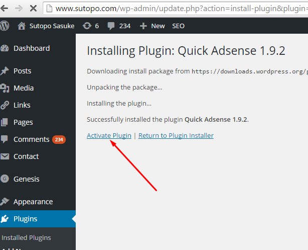 Install Plugin wordpres Adsense