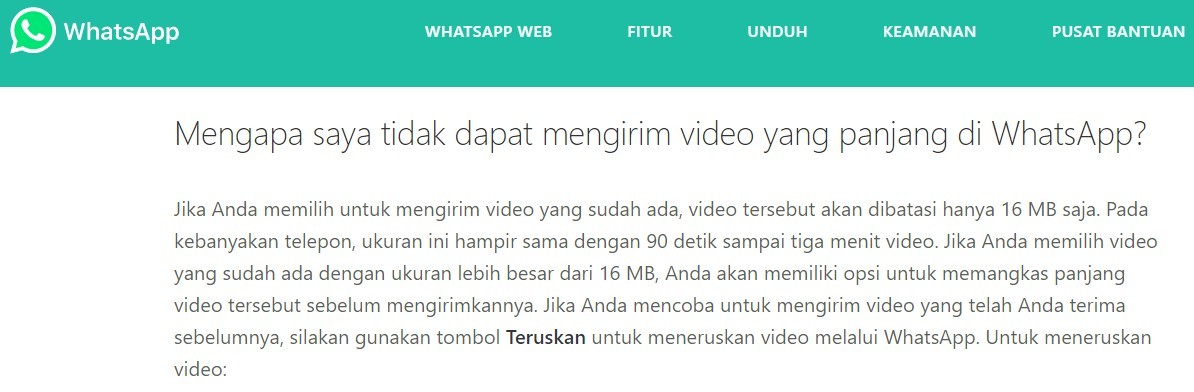 Mengapa tidak bisa mengirim video yang panjang di WhatsApp