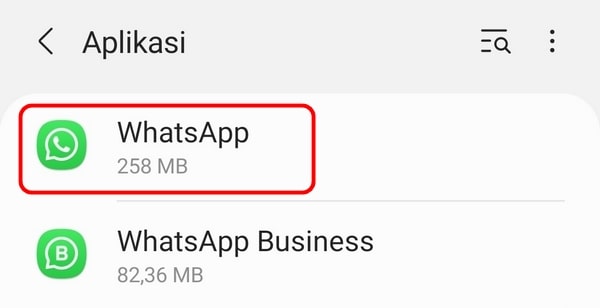 Menu aplikasi WhatsApp